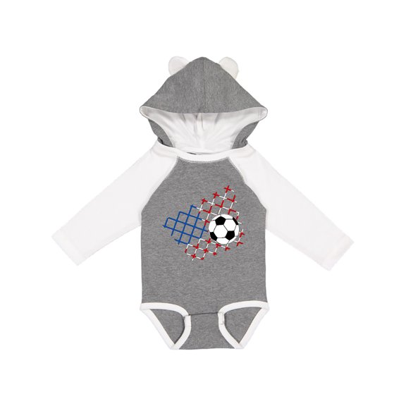 Inktastic Soccer Ball, Net with American Flag Colors Boys or Girls Long Sleeve Baby Bodysuit
