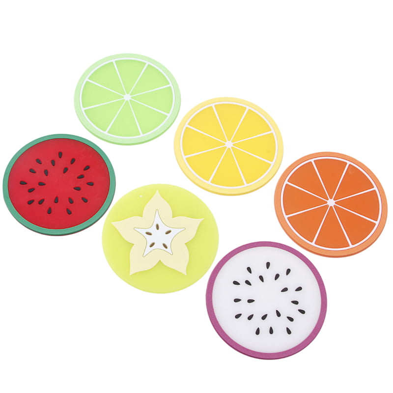 10X Fruit Coaster Colorful Silicone Cup Drinks Holder Mat Tableware Placemat US 