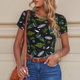 thumbnail image 6 of KLL Women 's Crew Neck Bodysuit Jumpsuits Space Rockets Print Short onesies Stretch T Shirts, 6 of 7