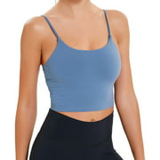 Yoga Sports Bra for Women High Impact Work Out Tank Crop Top Padded Shirt Blue L