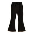 thumbnail image 5 of CAICJ98 Toddler Girl Flare Pants Ruffle Ribbed Leggings for Girls Cotton Solid Bell Bottoms for Toddler Girls Elastic Waist Trousers Black,4-5 Years, 5 of 6