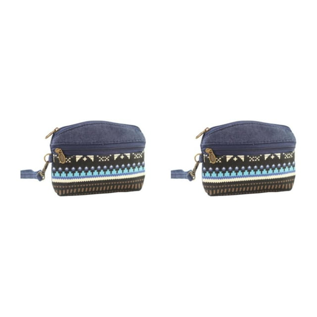 Transemion Lightweight Fabric Purse For Coins And Cards And Other Small Items. Coin Purse Blue - Ethnic Wind L 2Set