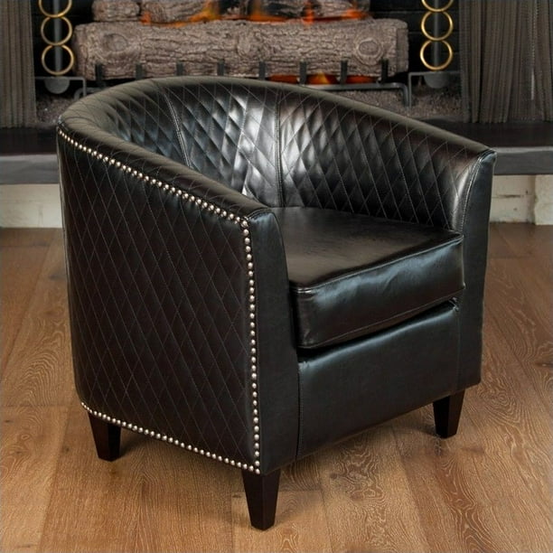 Noble House Leather Lounge Barrel Chair In Black Com Noble House Leather Lounge Barrel Chair, Black Leather Barrel Chair