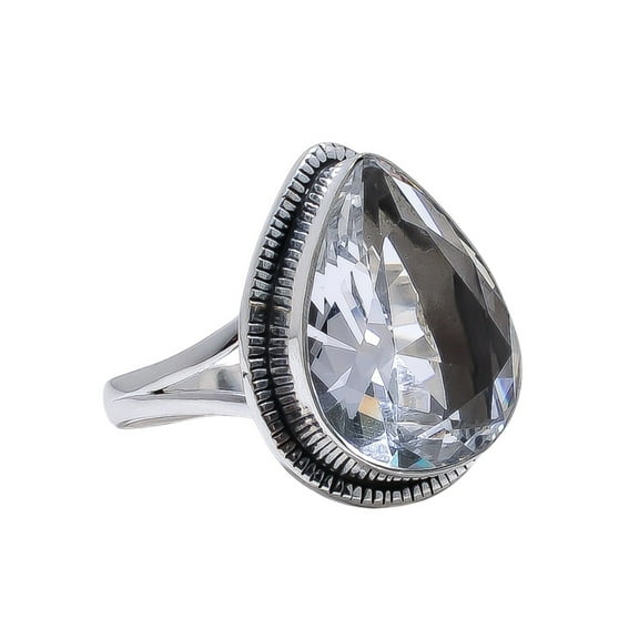 White Topaz 925 Sterling Silver Ring, 20X15 mm Pear Gemstone Ring, White Ring, Christmas Gift, Unique Jewelry Ring, Adjustable Ring V9924R211166.5