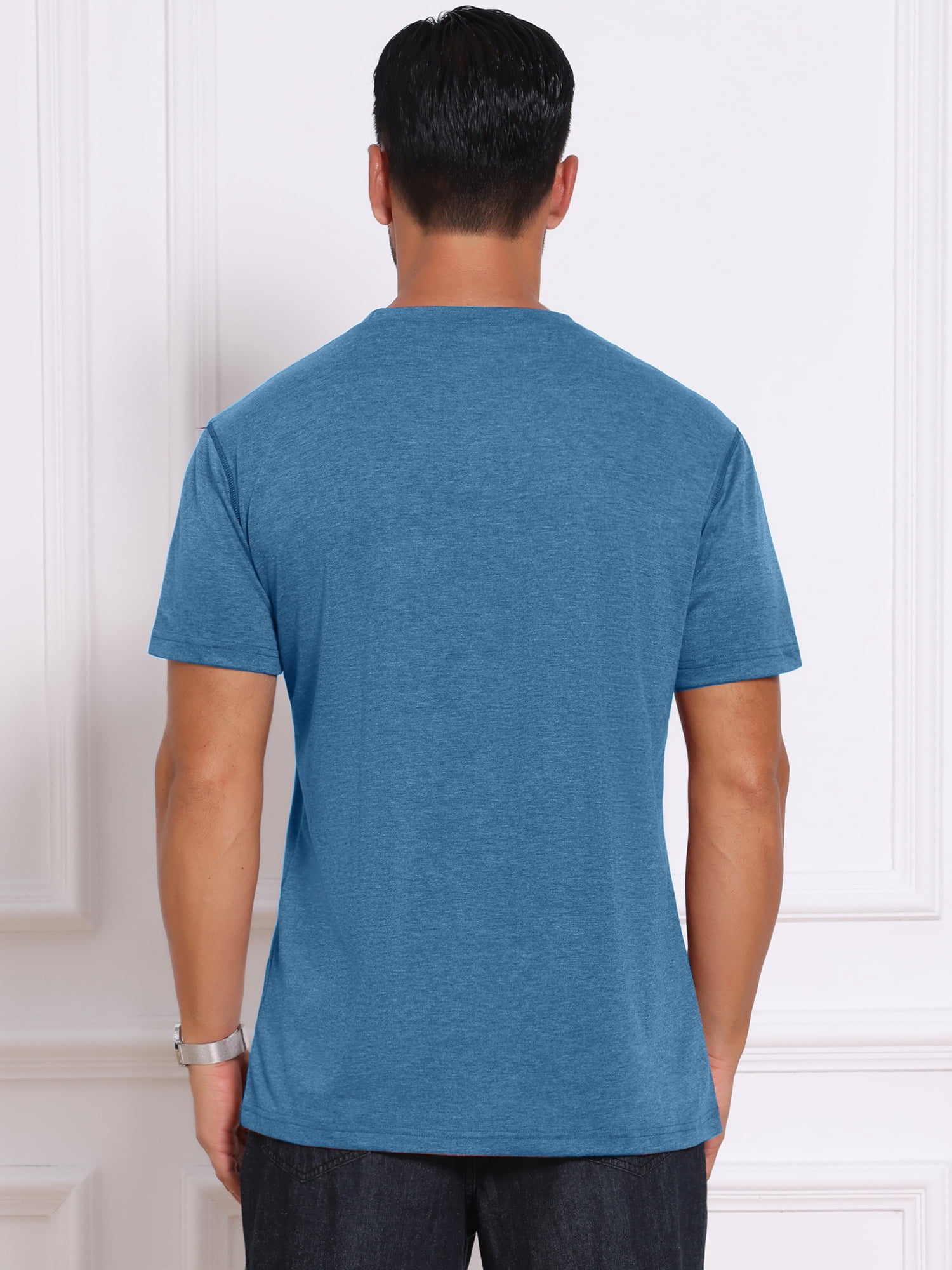 DARING DIVA Men's Crew Neck Short Sleeve Solid Color Retro Style T-Shirt S Blue