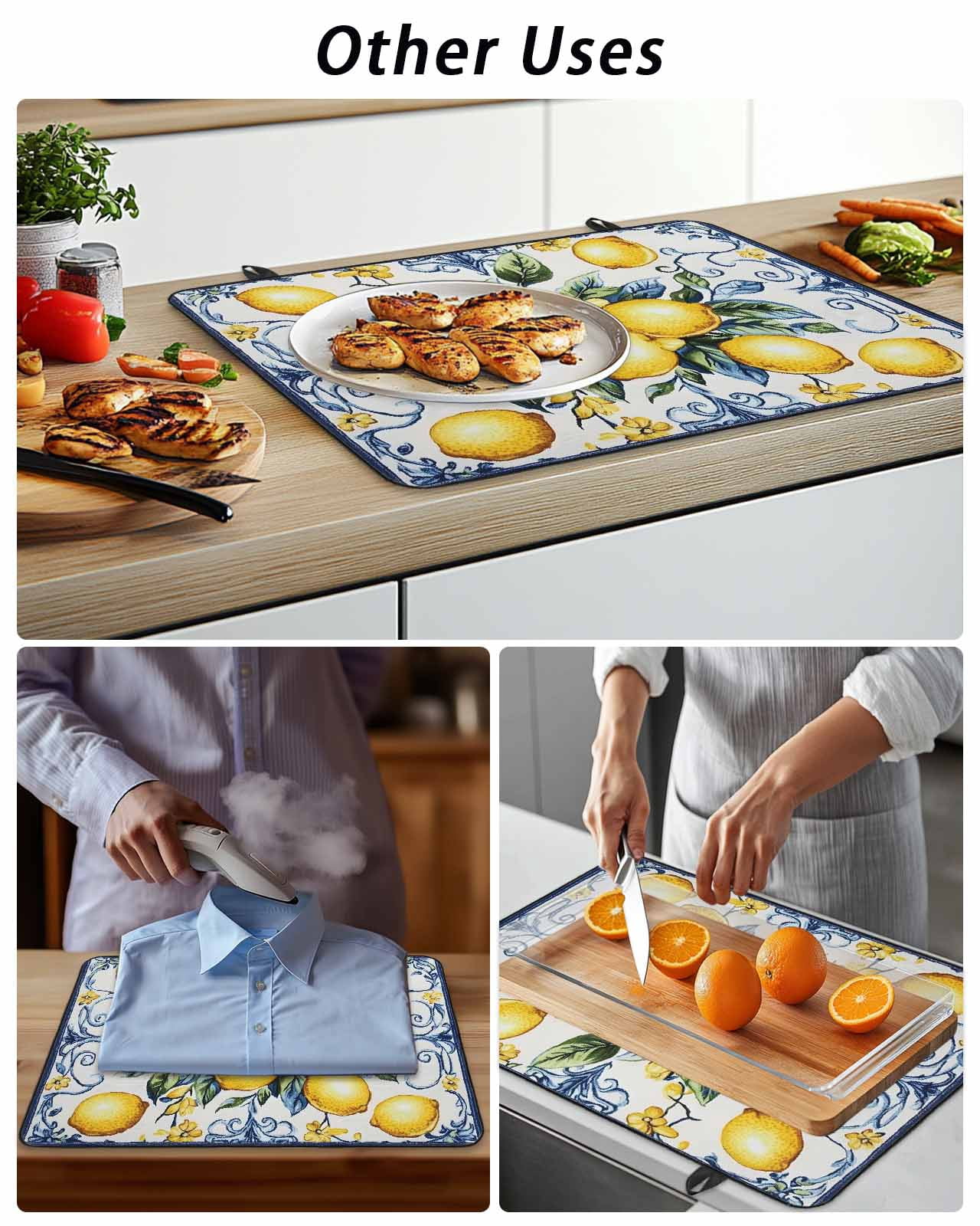 Stove Top Covers for Electric Stove, Yellow Lemon Glass Stovetop Cover Protector, Middle Century Blue Italian Textured Induction Cooktop Protector Oven Mat for Kitchen Countertop 24"x21"