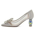 thumbnail image 2 of FSJ Women Chic Rhinestones Mesh Bow Pointed Closed Toe Pumps Crystal Chunky Mid Heel Slip On Bridal Wedding Dress Shoes Size 11 Gray, 2 of 4