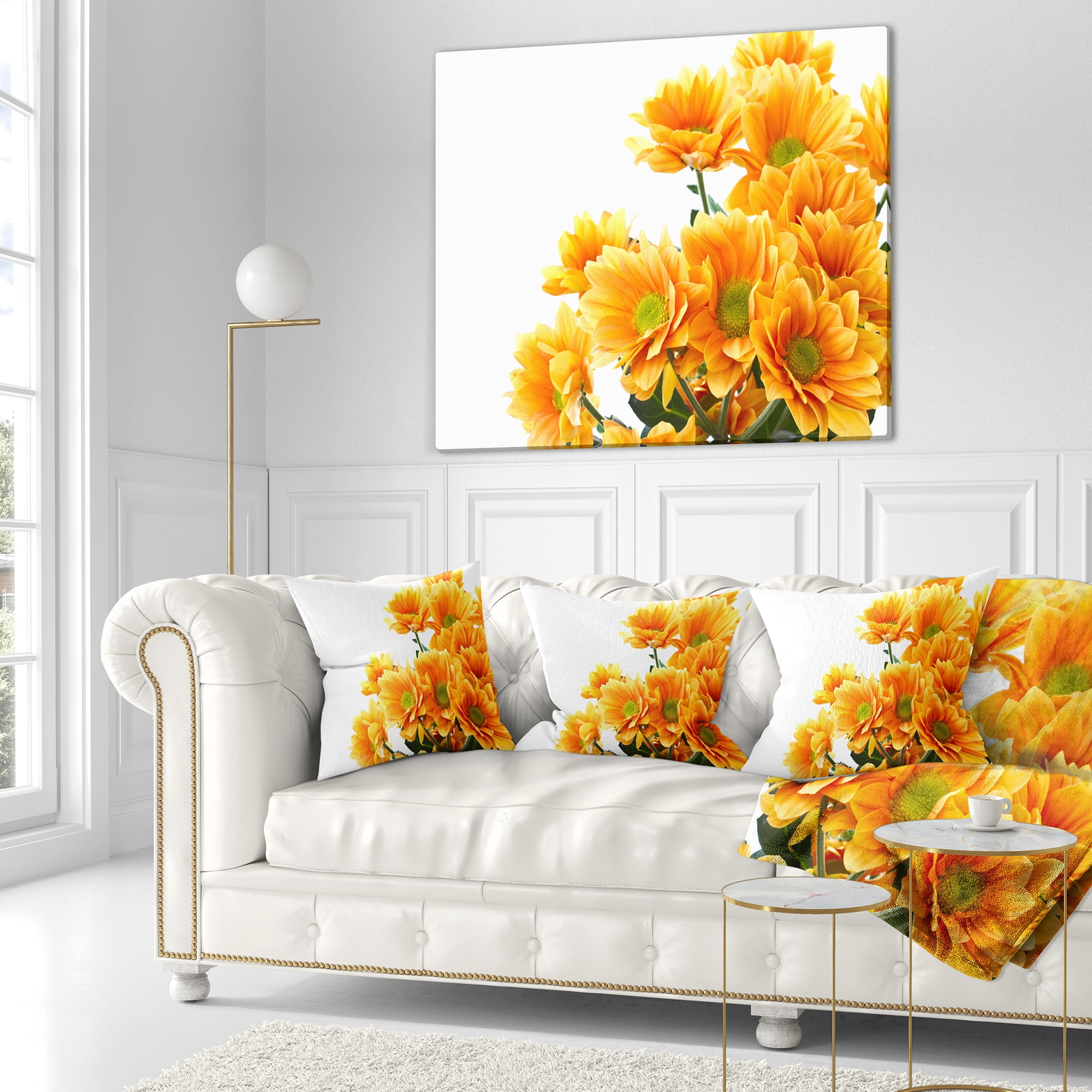 Designart Orange Flowers Chrysanthemum - Floral Throw Pillow - 18x18