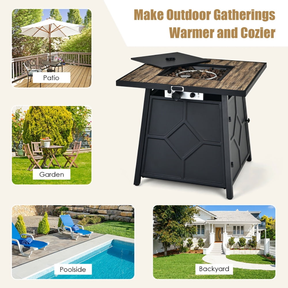 GVN 40 000 BTU 28 Inches Propane Gas Fire Pit Table With Cover, Outdoor Fire Pit for Outdoor, Outside Patio Deck and Garden