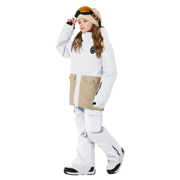 HOZADOIE Ski Suit Girls and Boys Color Blocked Waterproof Set Snow Jacket and Ski Pants Waterproof Snow Suit for Kids Winter Ski Suit Thickened Winter Outdoor Coat 3-12Years
