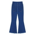 thumbnail image 6 of inhzoy Kid Girl‘s Denim Jeans Ribbed Bell Bottom Flare Pants 4-14 Dark Blue 10, 6 of 8