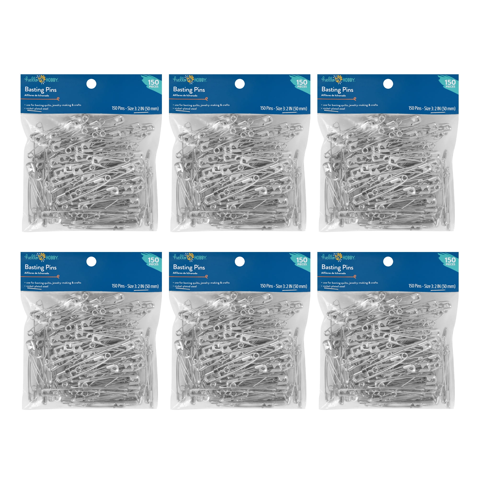 (3 pack) Hello Hobby Size 3 Basting Safety Pins, Extra Large Safety Pins for Quilting (900 Count)