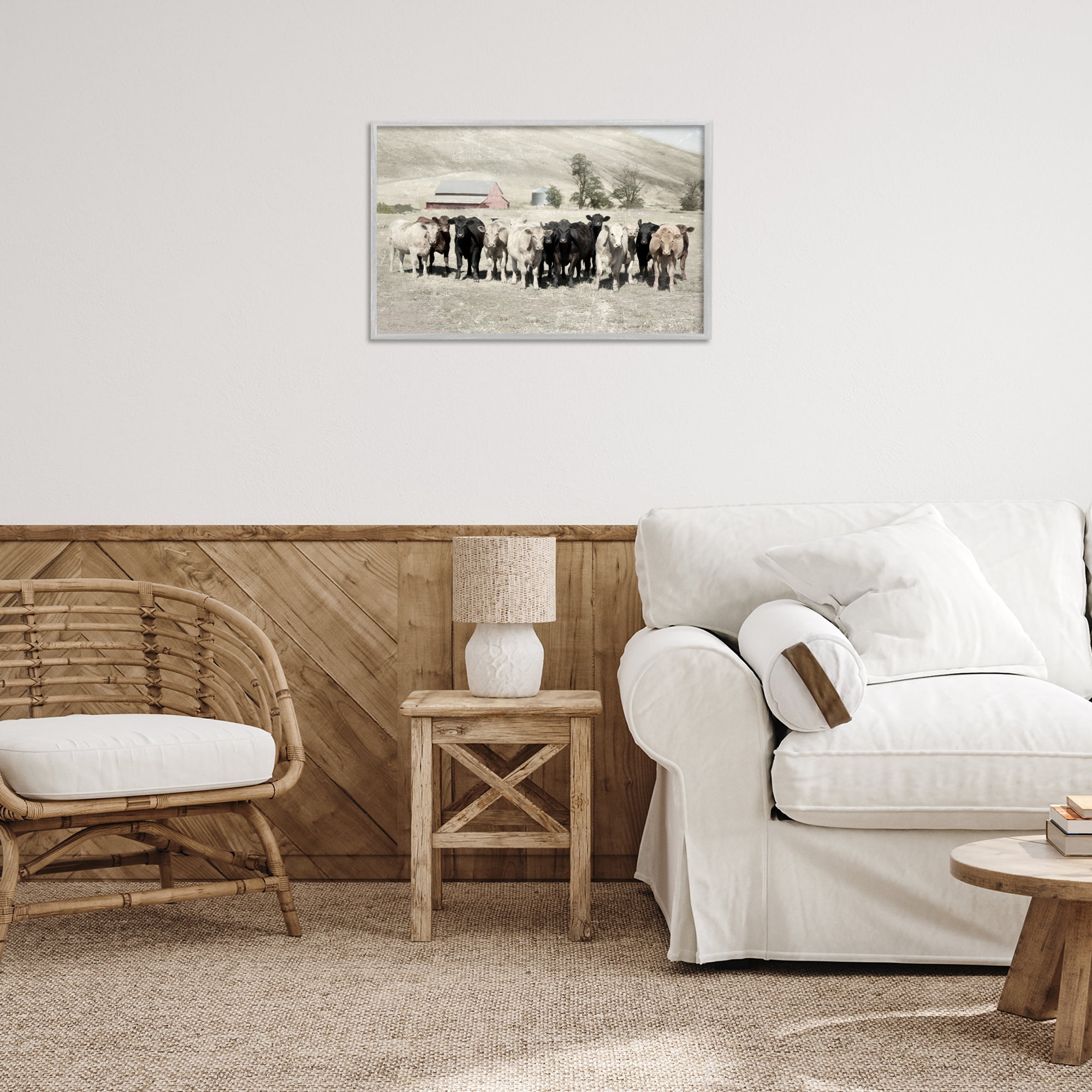 Stupell Industries Varied Cattle on Farm Landscape Painting Gray Framed Art Print Wall Art, 24 x 16