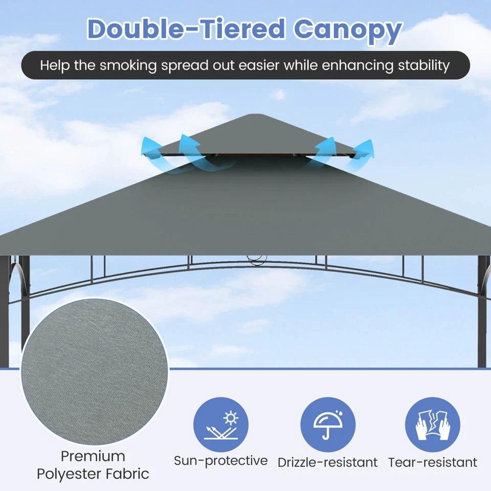 Harmijoy 13' x 5' Grill Gazebo with Dual Side Awnings 2 Shelves 7 Hooks Adjustable Shadow