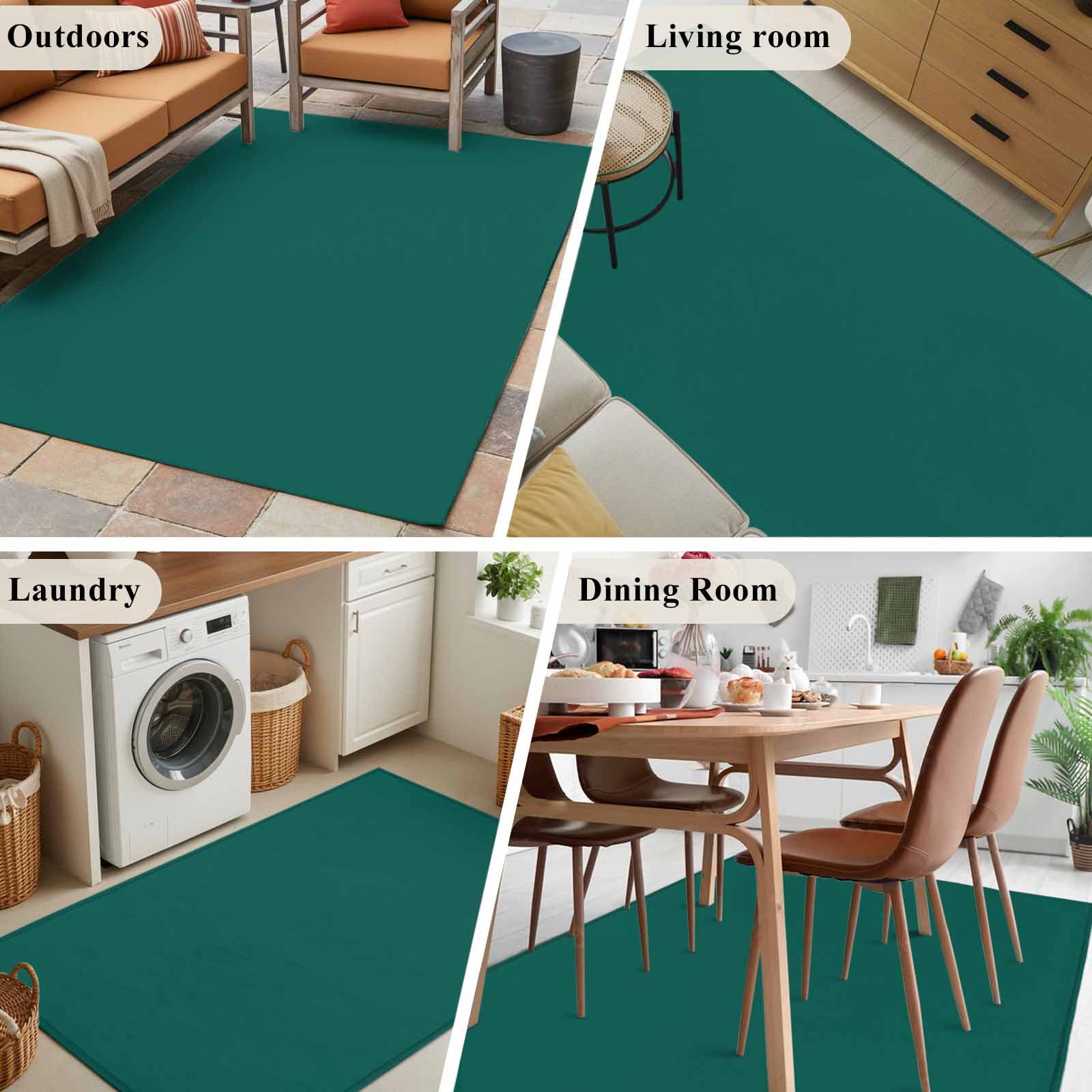 Dark Green Area Rugs 3x5 for Living Room, Farmhouse Solid Green Color Modern Art Non Slip Washable Rug Runner, Low Pile Indoor Floor Carpet Mat Bathroom Rugs for Bedroom, Kids Room