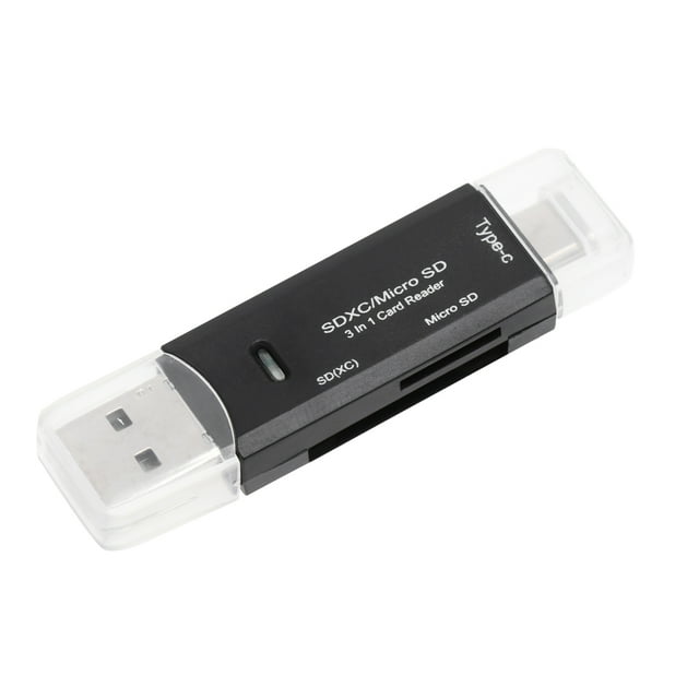 SHISUYAN 3 In 1 USB Type-C Micro USB Reader USB2.0 Universal TF SD Memory OTG Reader for Phone (Black)