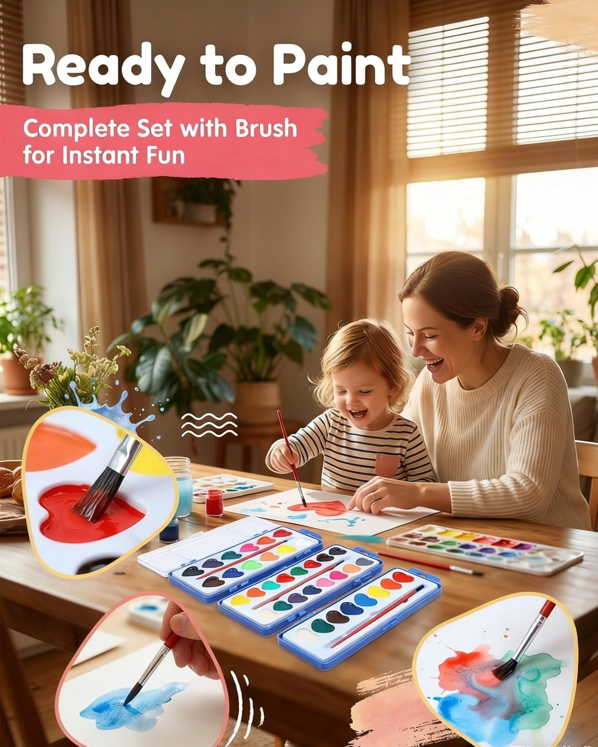 Mini Watercolor Paint Set for Valentine’s Day | Romantic Art Gift Valentine Watercolor Heart Shaped Water Colors with Paintbrush for Kid 8/12colors Classroom Mini Paint Set Preschool