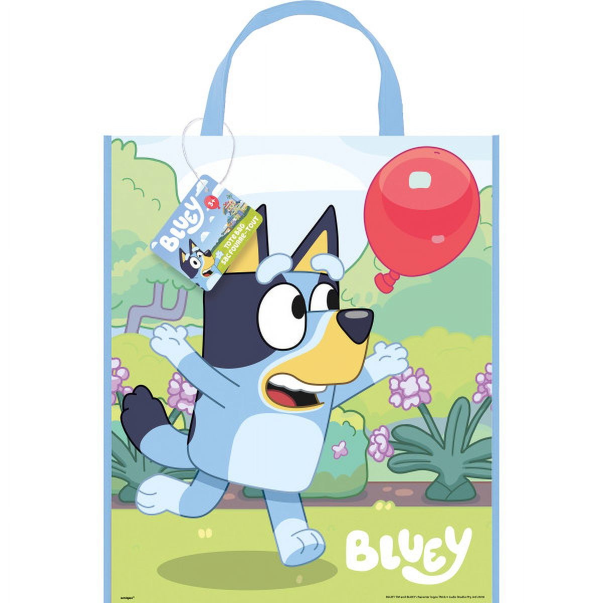 Unique Bluey Birthday Party Supplies Favors Bundle includes 12 Large Plastic Party Favor Tote Bags 13" x 11" and 1 Dinosaur Sticker Sheet