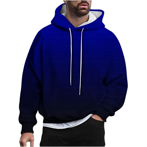 Wyobmus Mens Sports Hoodies Pullover Fashion Fall Gradient Drawstring Hoodie Sweatshirt Long Sleeve Athletic Hooded Clothes A-Blue