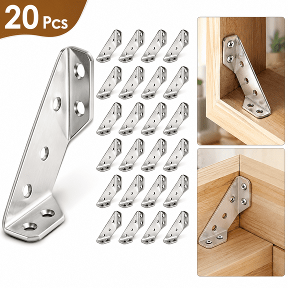 USTOP 20 Pcs Stainless Steel L Brackets, 90 Degree Right Angle Corner Braces, Heavy Duty Metal Joint Fastener for Wood Furniture, Shelves, and Home Repair Projects.