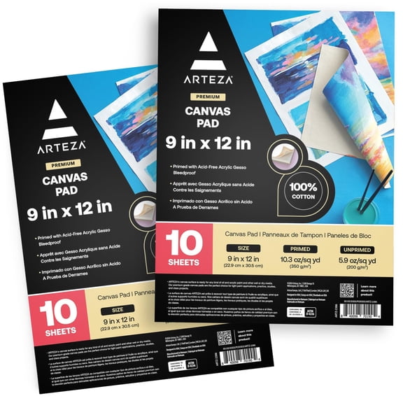Arteza 9" x 12" Canvas Paper Pad, 10 Sheets, Set of 2