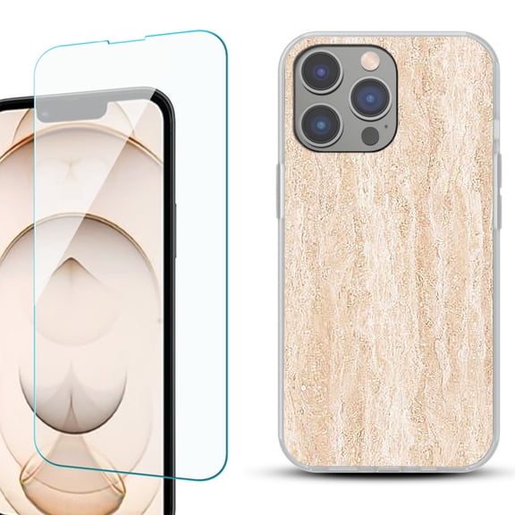 OneToughShield ® for iPhone 15 Pro Shockproof Phone Case, with Tempered Glass Screen Protector - Marble/Coffee Tone