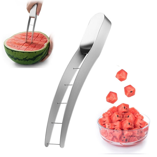 Oleegame 1PC Vegetable Peeler Stainless Steel Watermelon Cutter Slicer Stainless Steel Watermelon Cube Cutter Quickly Watermelon Fun Fruit Melon Cutter For Kitchen Gadget Silver
