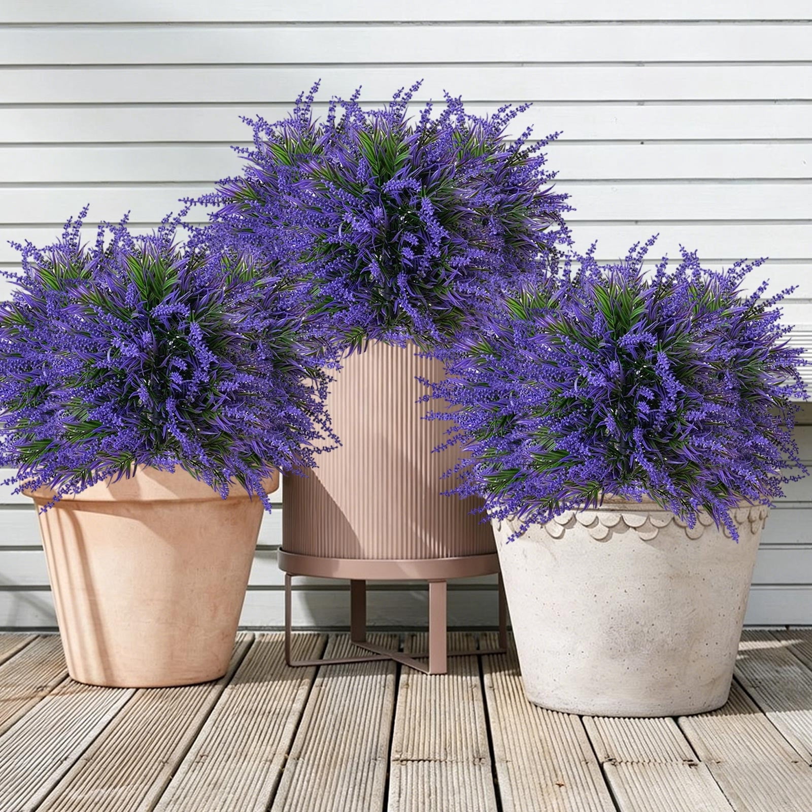 Artificial Flowers for Outdoors Artificial Purple Lavender Ground Plug for Patio and Garden, UV Resistant Outdoor Spring Summer Home Decoration, Faux Flower with Stake 20.9 Inches Purple