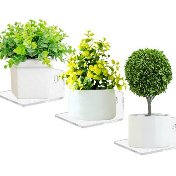 Acrylic Small Floating Shelves for Wall, 3-Ledges, Clear Mini Display Floating Shelf Flexible Use with Adhesive or Screw