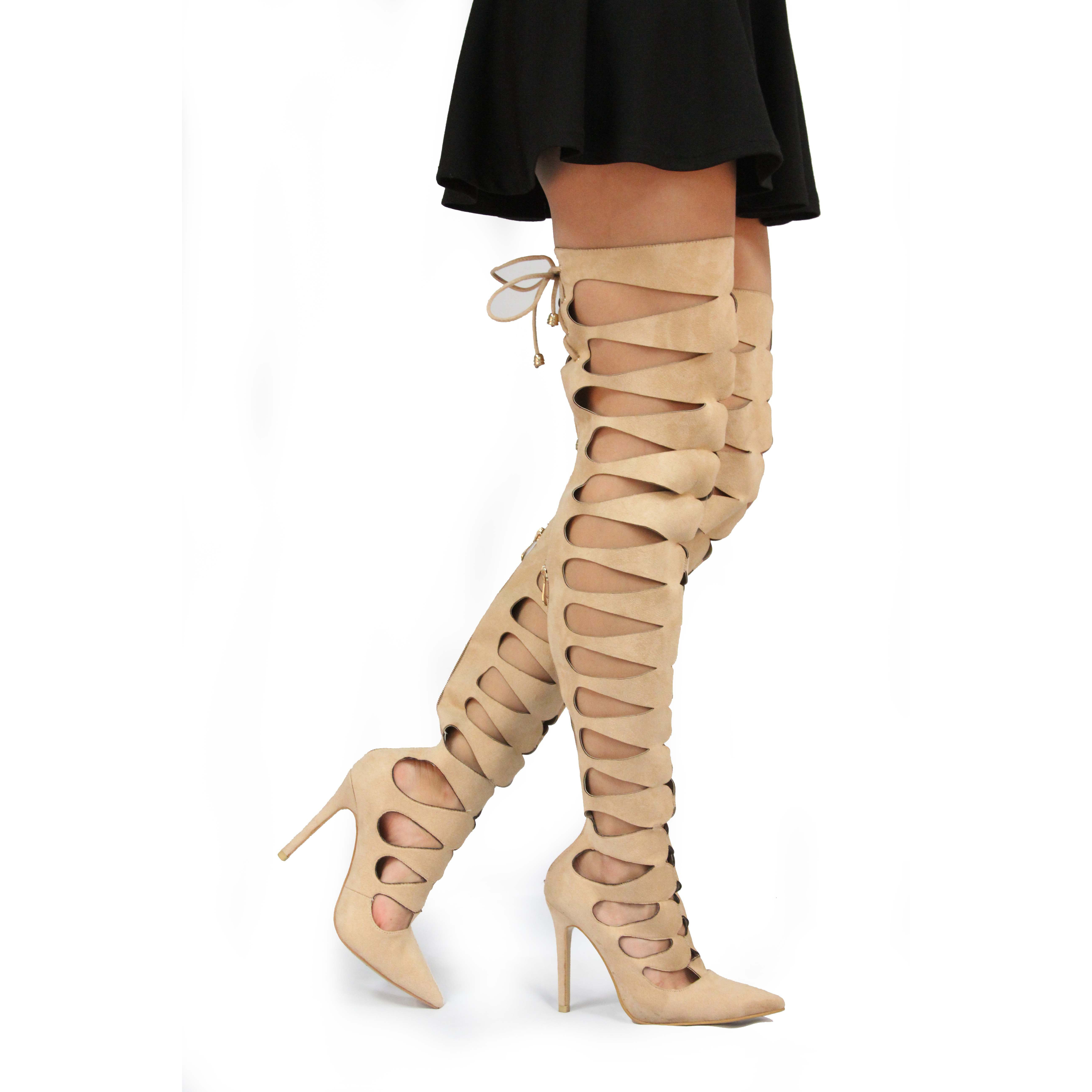 Static Fashion Static Fashion Womens Over The Knee Strappy Cut Out High Heel Gladiator Sandals