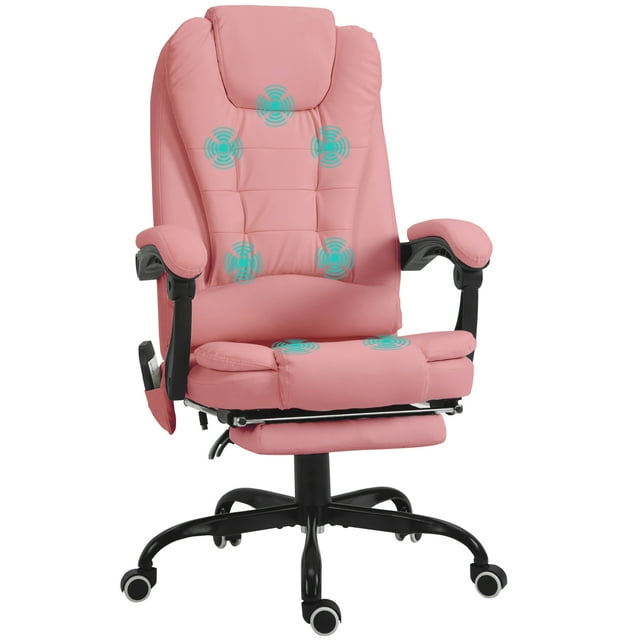 Vinsetto Chaise de Bureau de Massage par Vibration à 7 Points avec Roues Pivotantes, Rose