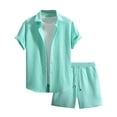 thumbnail image 4 of BLTIBY Mens 2 Pieces Outfits Texture Short Sleeve Button Down Lapel Shirts and Drawstring Shorts Tracksuit Beach Sets with Pockets Mint Green S, 4 of 8