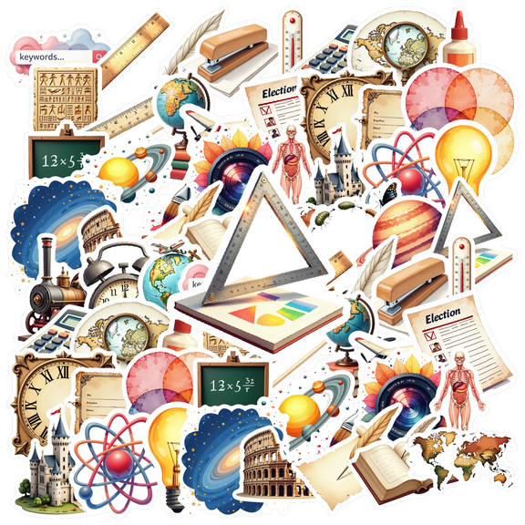 Educational Stationery Stickers Science PVC Stickers History Funny Stickers for Laptops Notebooks Suitcases