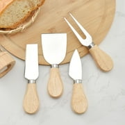 Dsseng 4 Pcs Cheese Knife Set, Stainless Steel Cheese Knives for Charcuterie Board,Charcuterie Knife Spreader Fork Set with Bamboo Wood Handle,Cheese Utensils Tools Set with Cutter Slicer Shaver