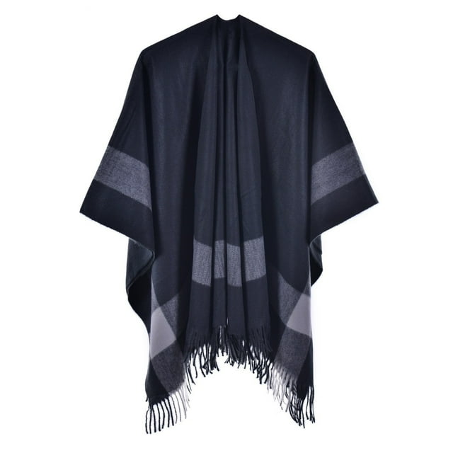 Châles Wraps pour Femmes à Carreaux Châles Wraps Ouvert Poncho Cape Chandails Surdimensionnés Cardigan Décontracté Châles pour l'Automne Hiver Wraps
