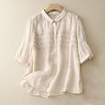 thumbnail image 2 of Jsaierl Women's 3/4 Sleeve Linen Shirts Lace Embroidery Gauze Tunic Blouse Summer Lightweight Loose Hem Chiffon Tops, 2 of 4