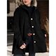 thumbnail image 5 of Chaqueta de Otoño para Mujer con Capucha, Informal, con Botones, Larga, Holgada, de , con Bolsillos. Negro XL, 5 of 8