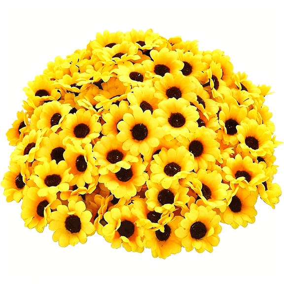 BPPEG 100Pcs Yellow Artificial Flower Heads Mini Fake Sunflower Decorative Fabric Flowers Craft Floral Embellishments for Wreaths Wedding Artificial Flowers Home Décor Products