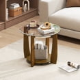 thumbnail image 2 of Costway 32" 2-Tier Glass Coffee Table with Tempered Glass Top Bottom Storage Shelf & Wheels Transparent & Walnut, 2 of 10