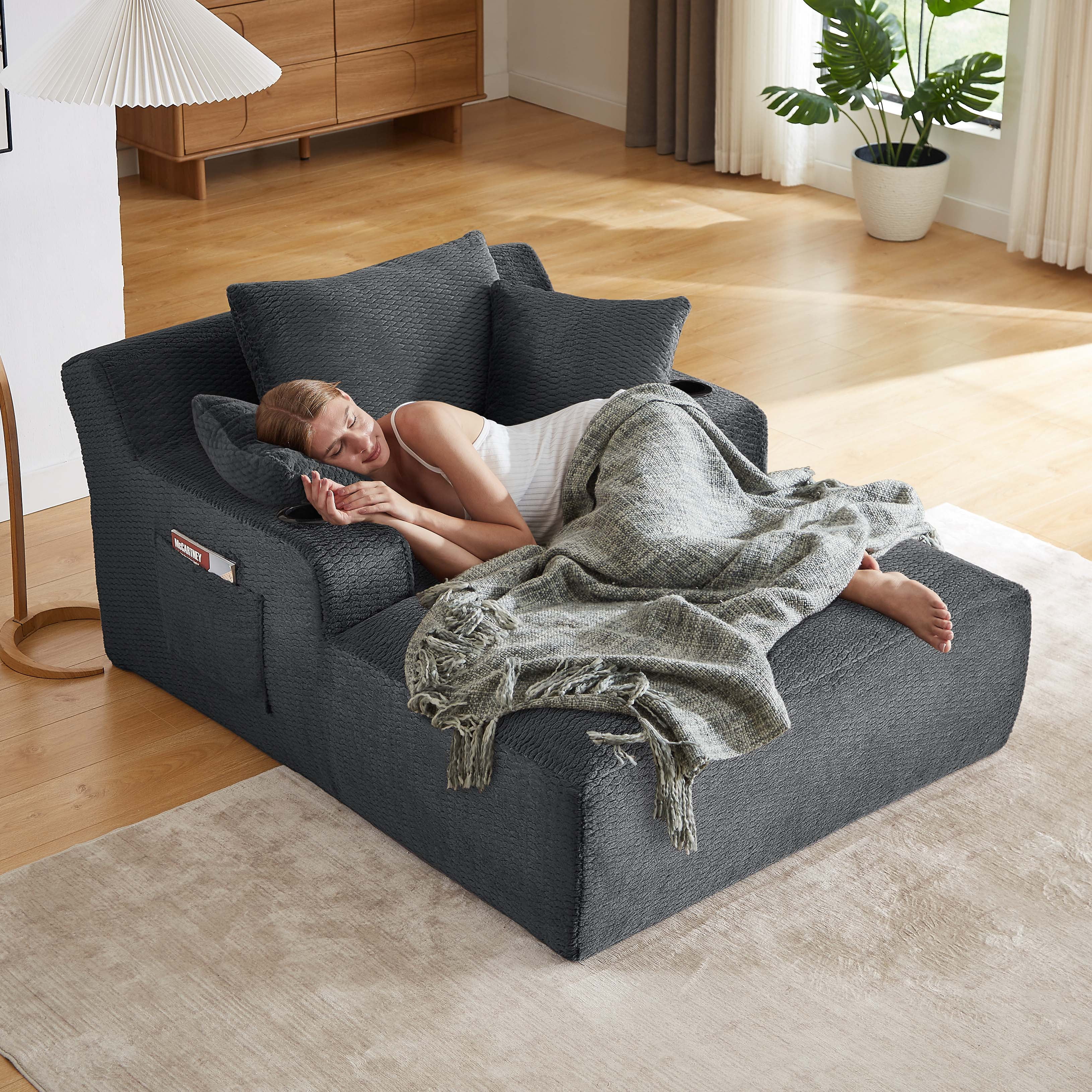 Miniyam 66" x 49" Indoor Oversized Chaise Lounge Compression Chair No Assembly Required, Comfy Sleeper Sofa for Living Room, Office, Dark Grey