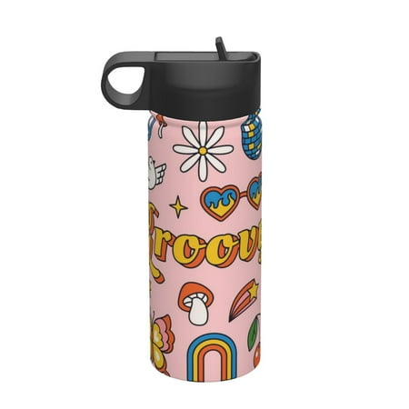 

KLL Retro 70s Hippie Pattern 18OZ Water Bottle With Straw Stainless Steel Sports Water Cup Flask Sports Water Cup Flask Wide Mouth Travel Thermal Mug