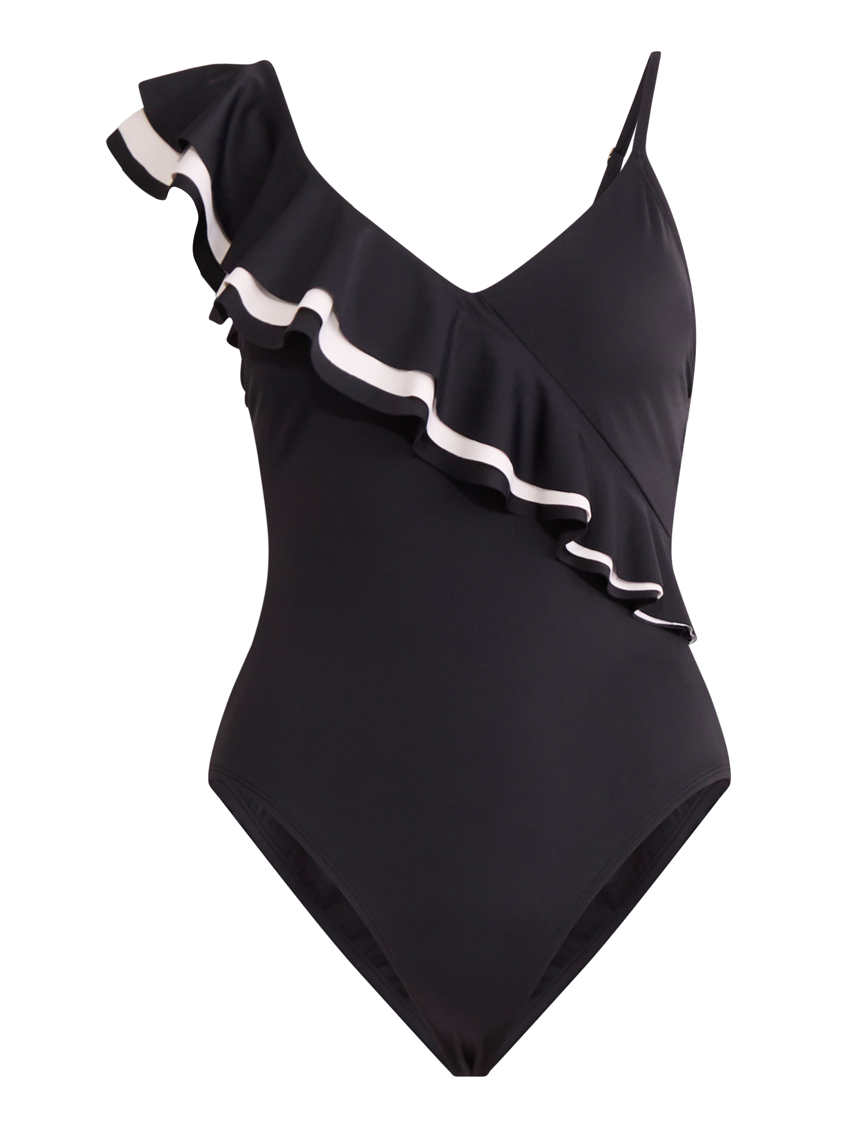 Sofia by Sofia Vergara Women's and Women's Plus Asymmetrical Ruffle One Piece Swimsuit with Curvetex®, Sizes XS-2X