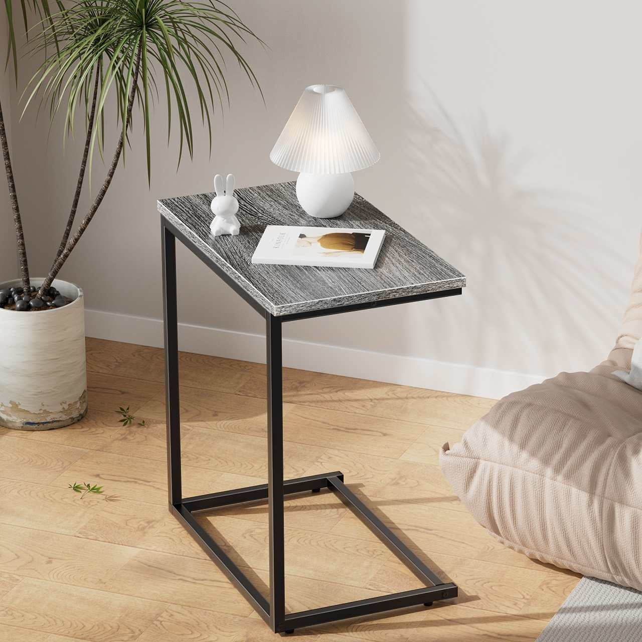 C Shaped End Sofa Table Vintage Side Couch Table for Living Room Bedroom 27 H x 19.7 W x 12.6 D Brown