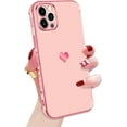 thumbnail image 2 of Compatible with iPhone 12 Pro Max Case for Women Girls, Luxury Rose Gold Electroplate Plating Edge Love Heart Side Back Case with Full Camera Len TPU Cover Girly Slim Sleek Cute Case Pink, 2 of 17