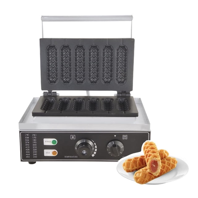 Máquina comercial para hacer palitos de queso para perros calientes de maíz, 6 unidades, 110 V, 1550 W, temporizador de 5 minutos