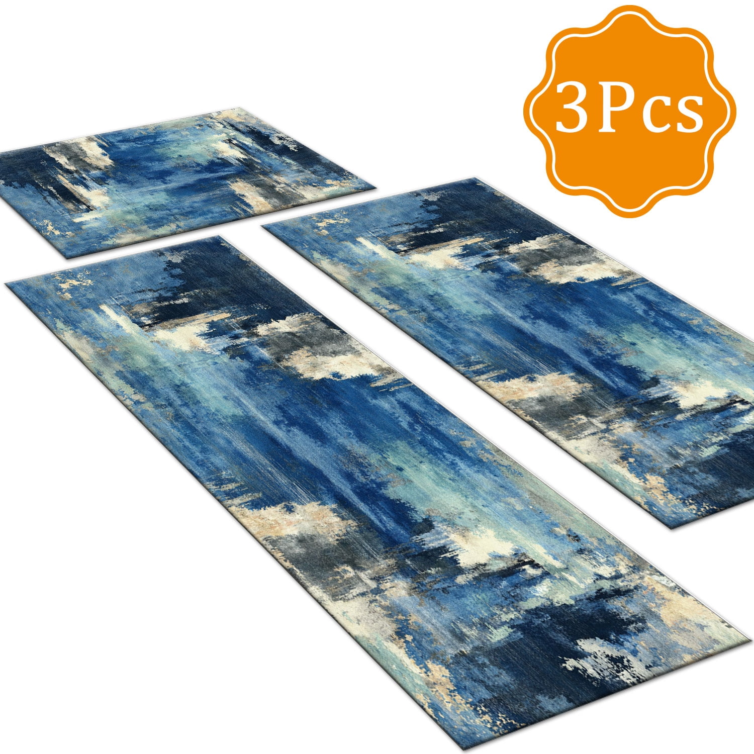 3-Piece Farmhouse Kitchen Rug Set with Anti-Slip Striped Design