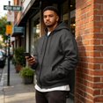 thumbnail image 7 of Full Zip Hooded Sweatshirt for Men Big Size Casual Hoodie Jacket Multi Pocket Athletic Outerwear Gray 3XL, 7 of 7