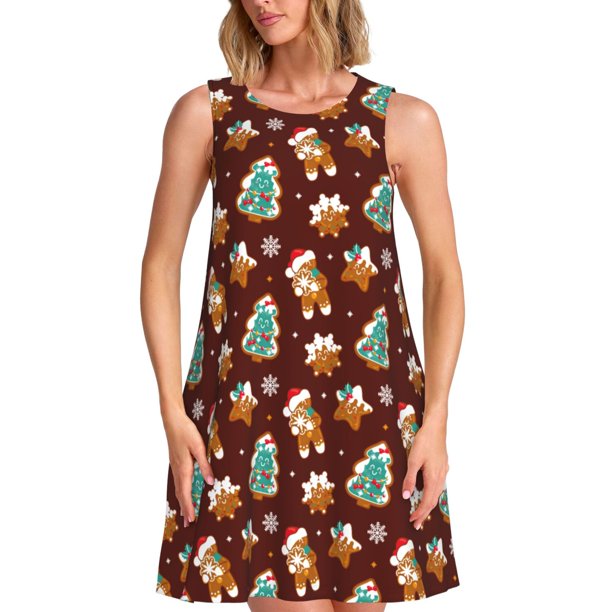 Disketp Christmas Gingerbread para Vestido sin Mangas para Mujeres, Vestidos de Verano para Mujeres, Casual y Holgado para la Playa
