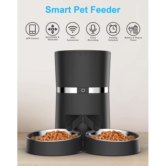 Smart Cat Feeder WiFi App Control Automatic Pet Food Dispenser with Voice Recorder for Cats Dogs