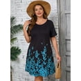 thumbnail image 2 of SHOWMALL Women's Plus Casual Dresses Short Swing Floral Beach Sundress with Pockets 2X Teal Leafy Border Print, 2 of 10